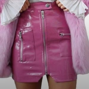 Pink vinyl Barbie mini skirt